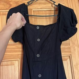 black button down dress with square neck and puff sleeves!
